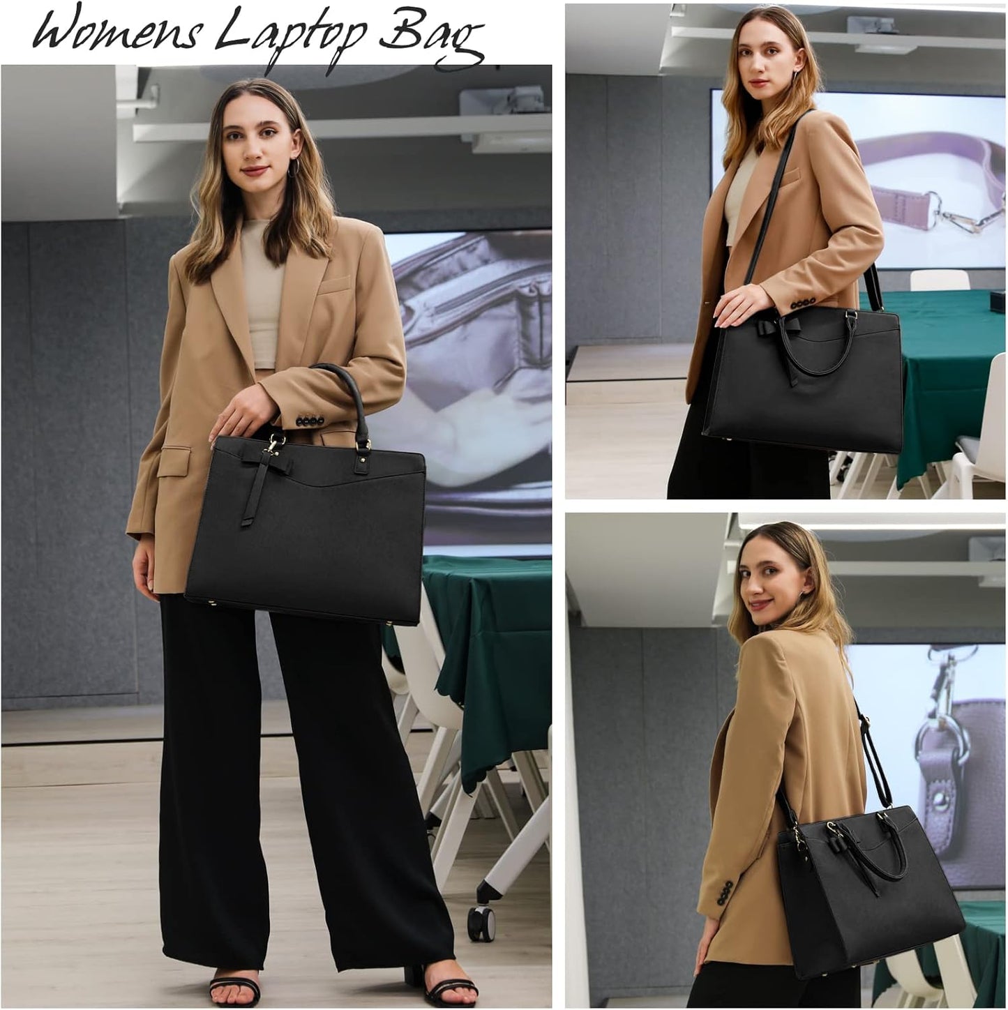 Waterproof PU Leather Laptop Tote Bag for Women with Multi-Pocket Design