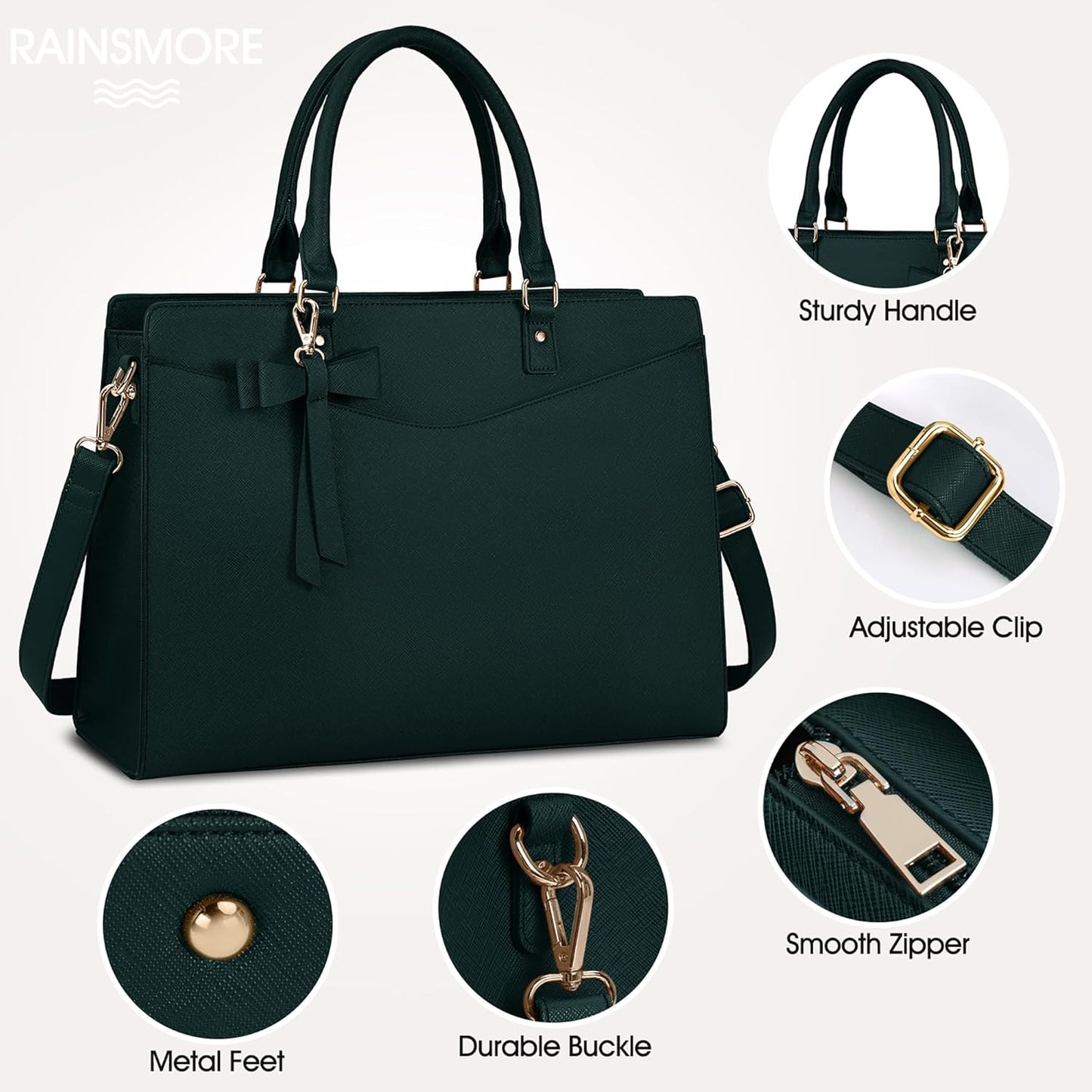 Waterproof PU Leather Laptop Tote Bag for Women with Multi-Pocket Design