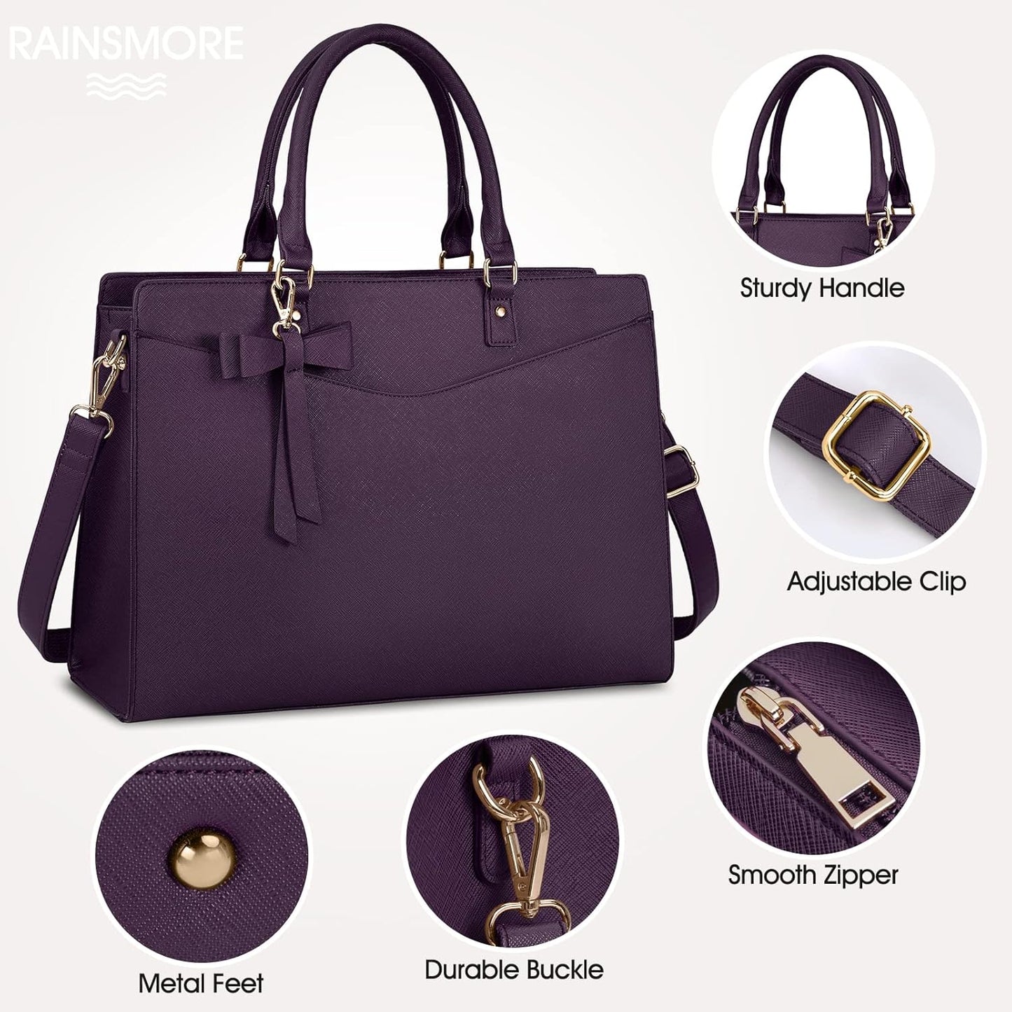 Waterproof PU Leather Laptop Tote Bag for Women with Multi-Pocket Design