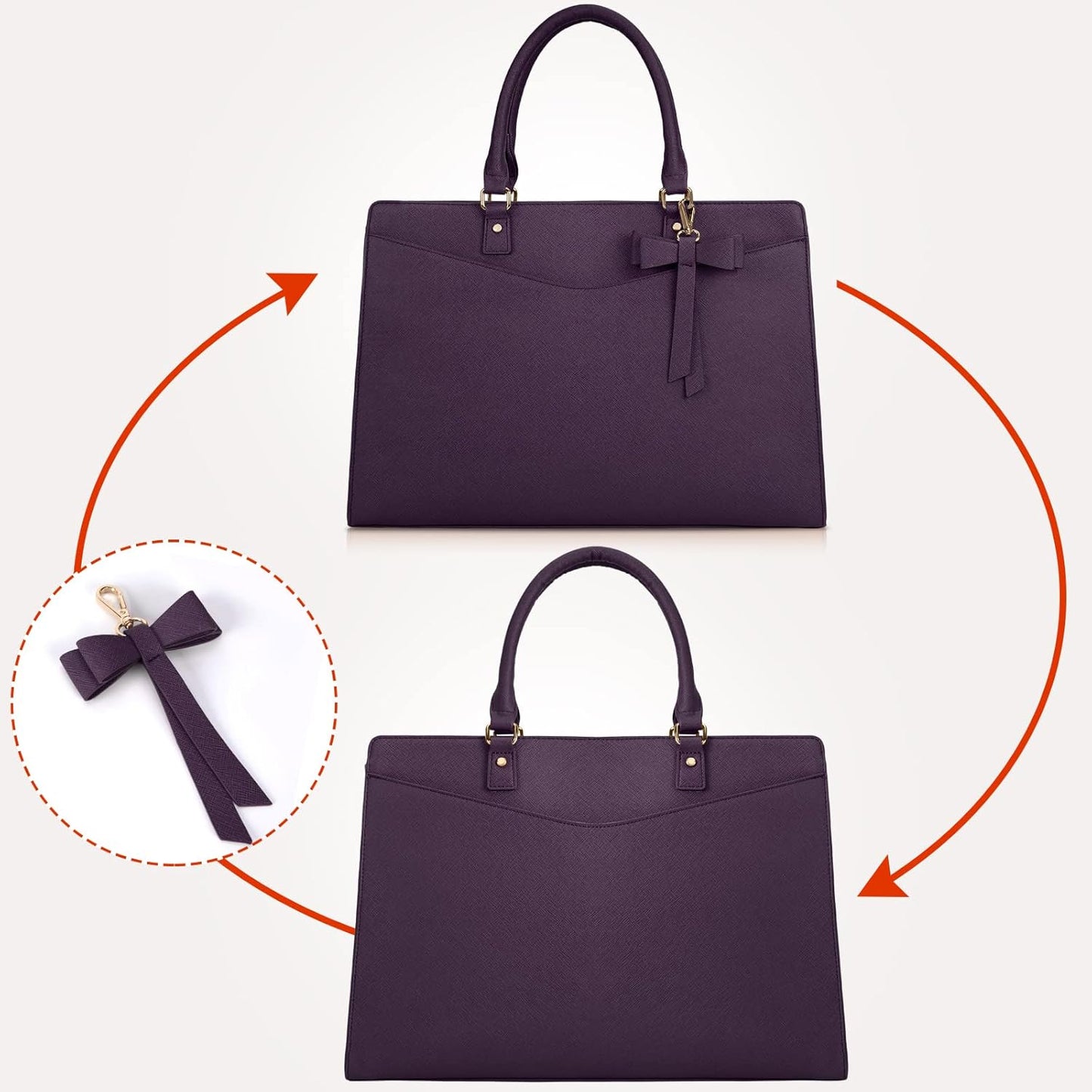 Waterproof PU Leather Laptop Tote Bag for Women with Multi-Pocket Design