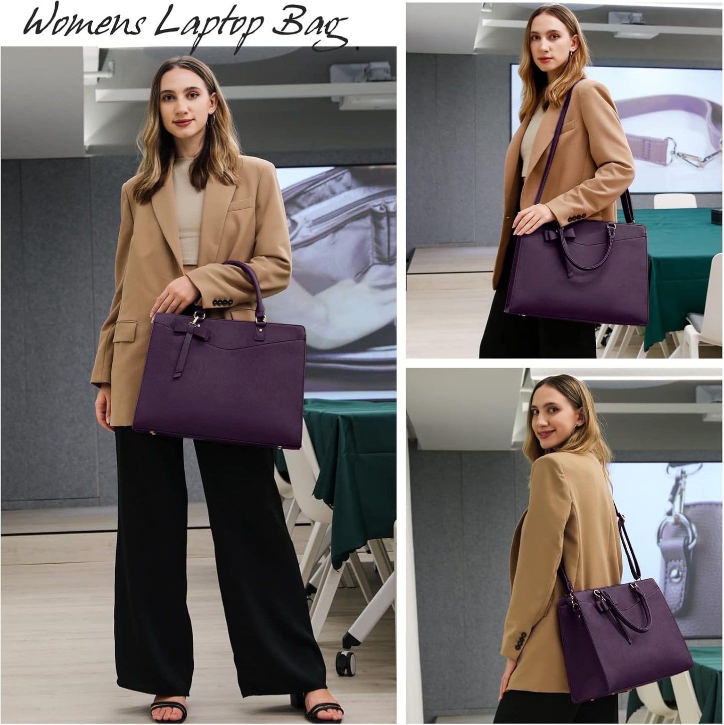 Waterproof PU Leather Laptop Tote Bag for Women with Multi-Pocket Design