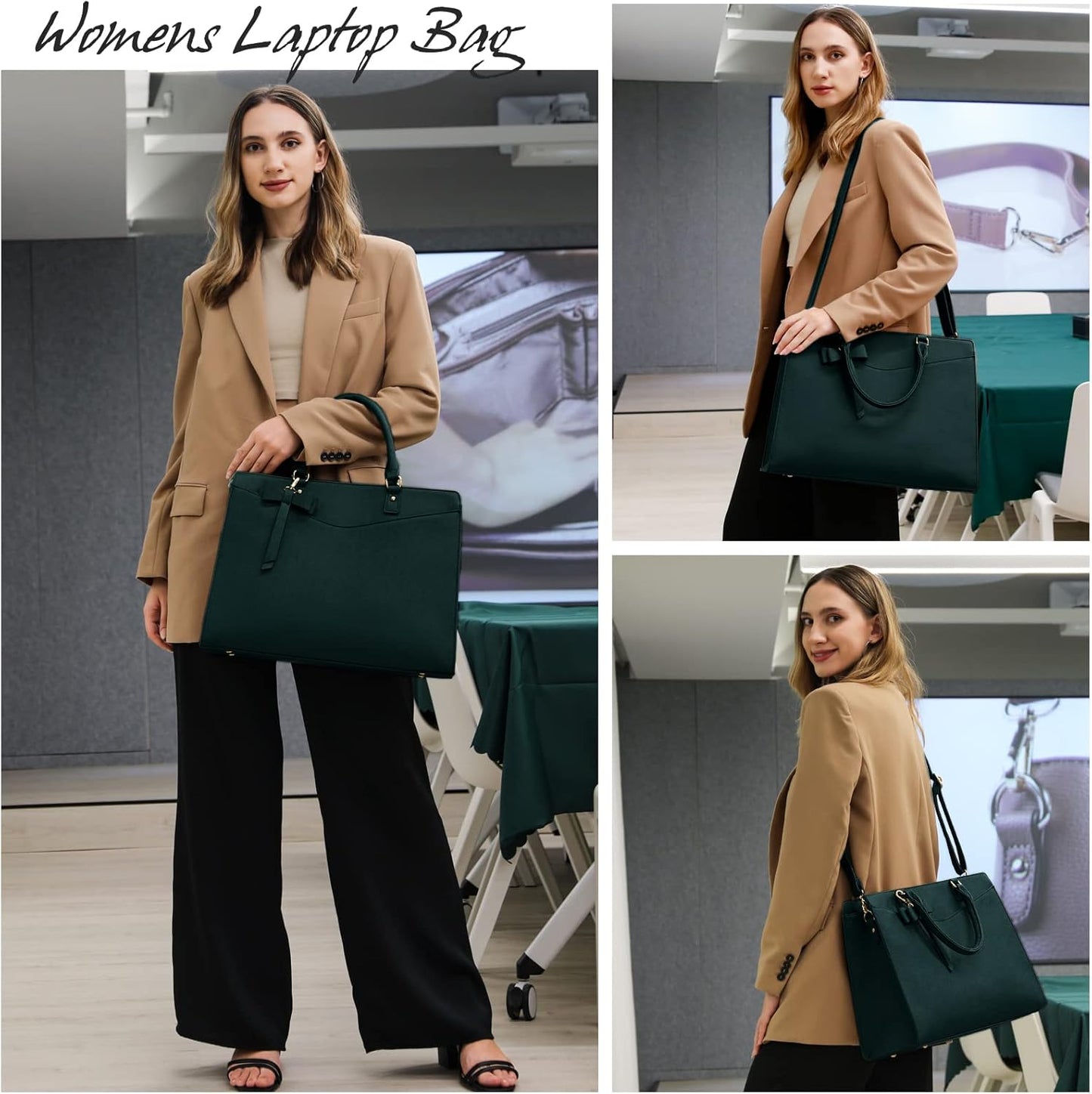 Waterproof PU Leather Laptop Tote Bag for Women with Multi-Pocket Design