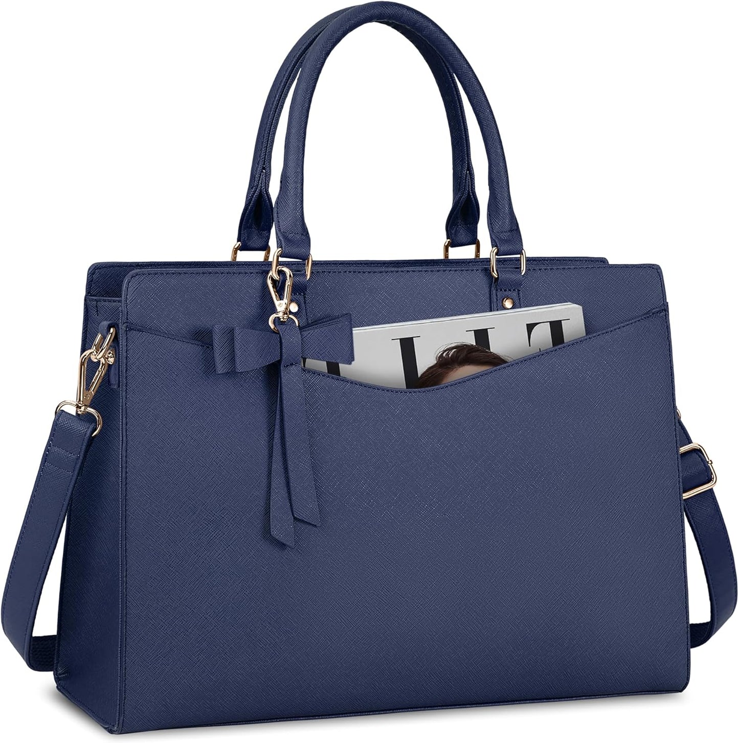 Waterproof PU Leather Laptop Tote Bag for Women with Multi-Pocket Design