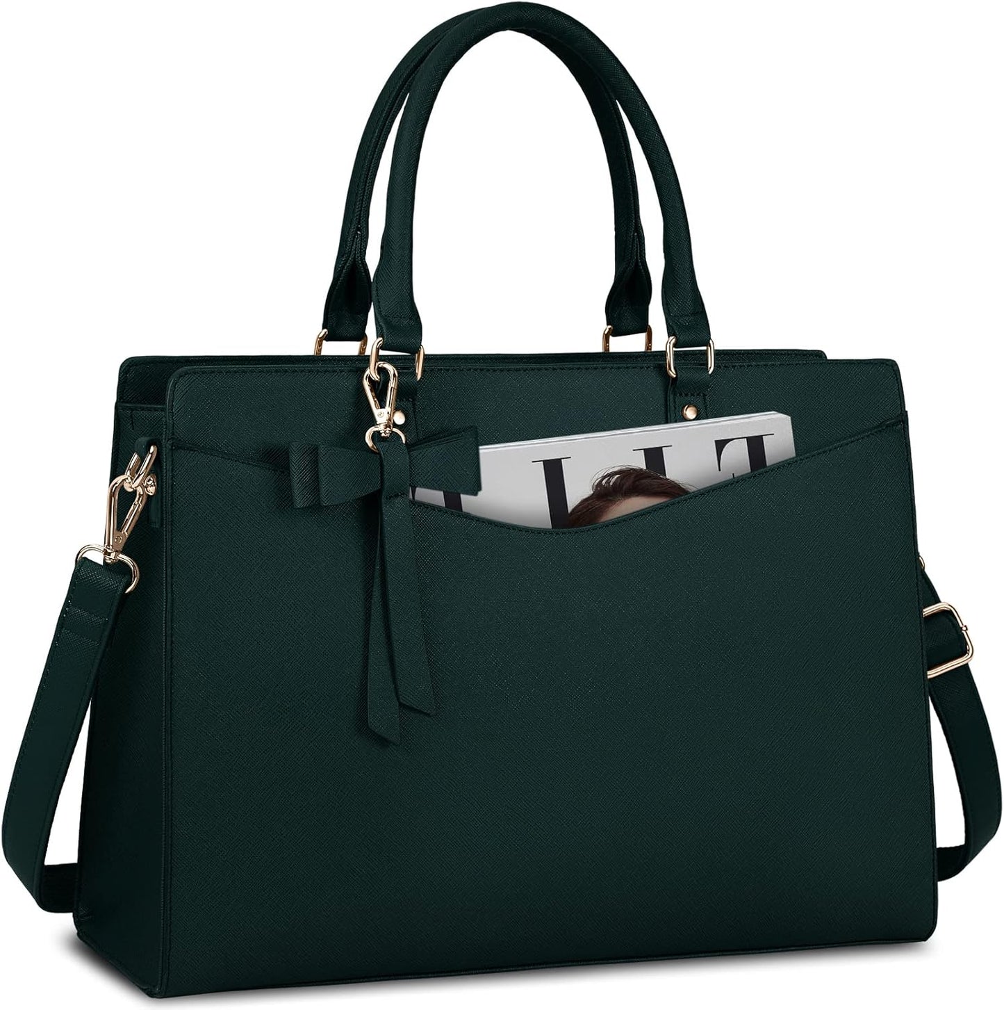 Waterproof PU Leather Laptop Tote Bag for Women with Multi-Pocket Design