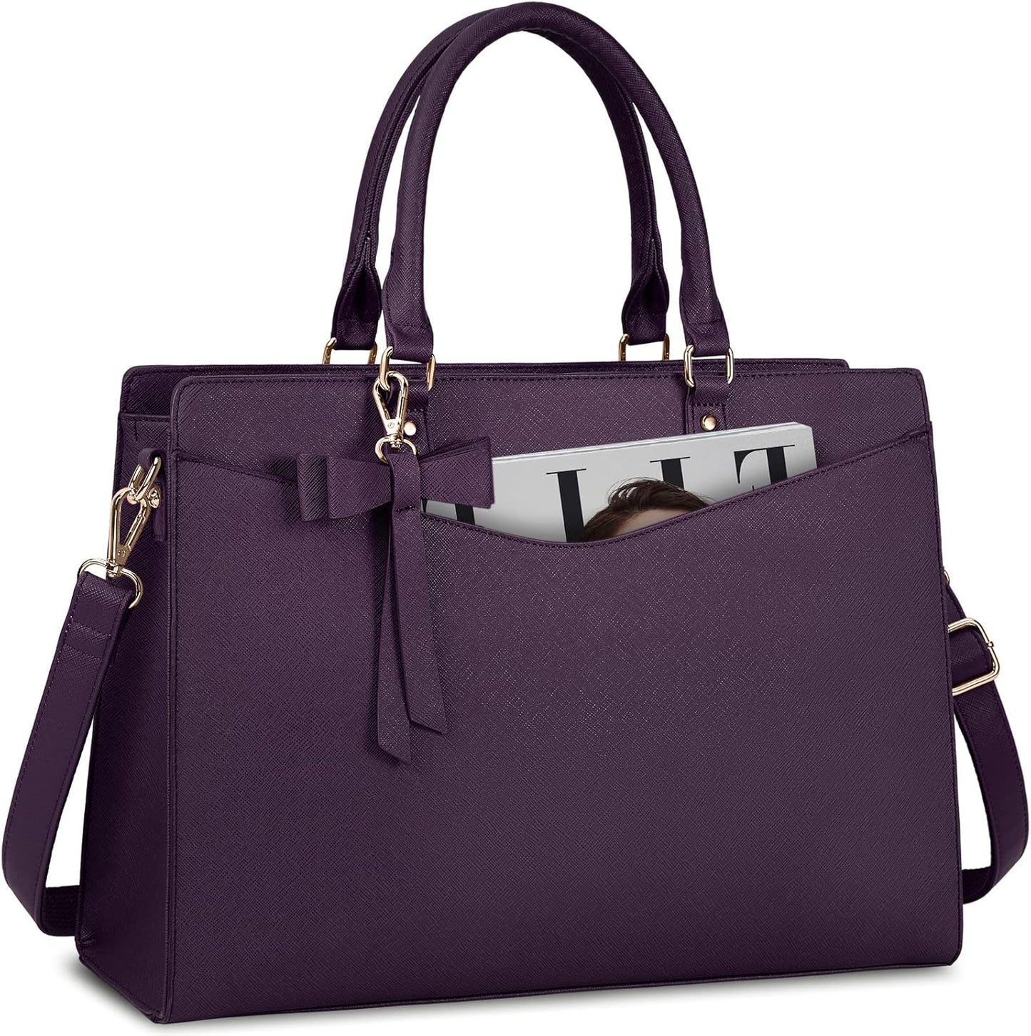 Waterproof PU Leather Laptop Tote Bag for Women with Multi-Pocket Design