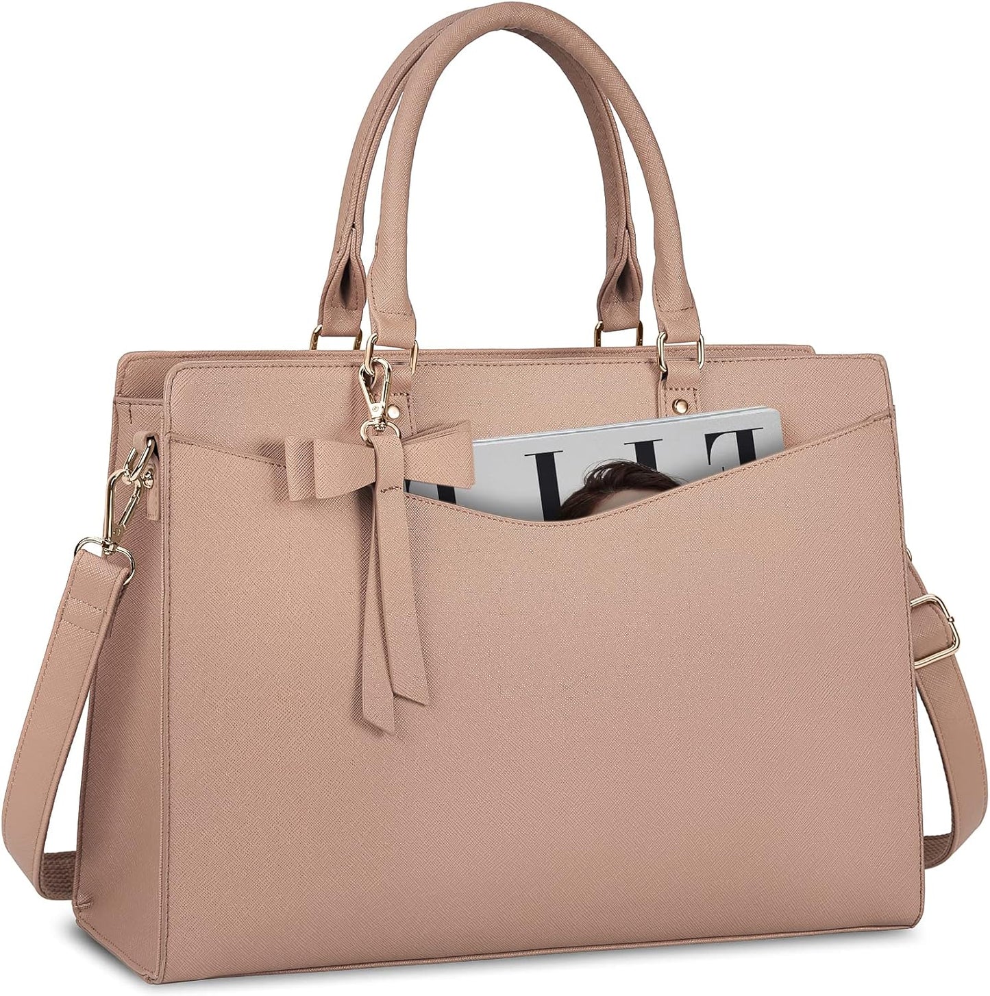 Waterproof PU Leather Laptop Tote Bag for Women with Multi-Pocket Design