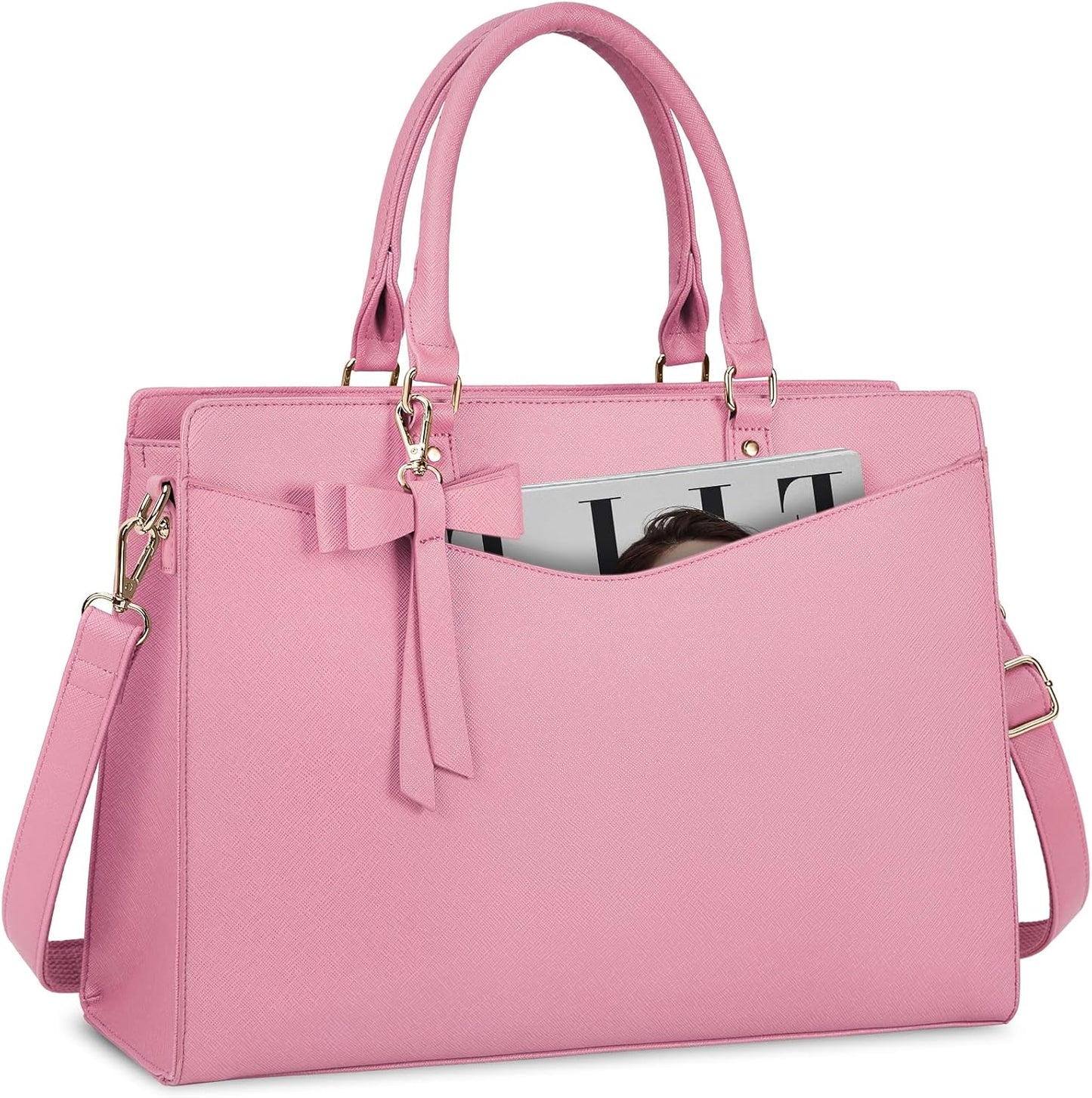 Waterproof PU Leather Laptop Tote Bag for Women with Multi-Pocket Design