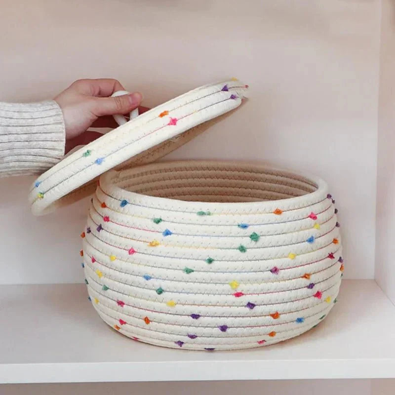 Large Eco-Friendly Cotton Rope Storage Basket with Lid