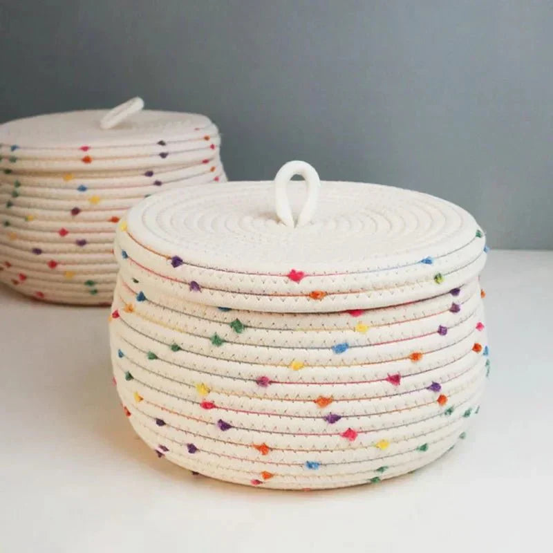 Large Eco-Friendly Cotton Rope Storage Basket with Lid