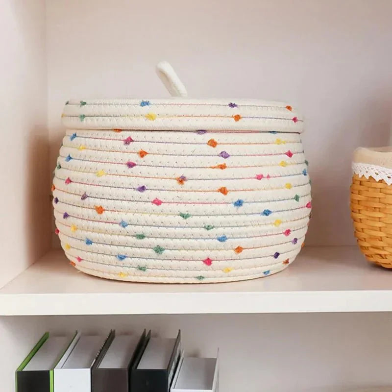 Large Eco-Friendly Cotton Rope Storage Basket with Lid