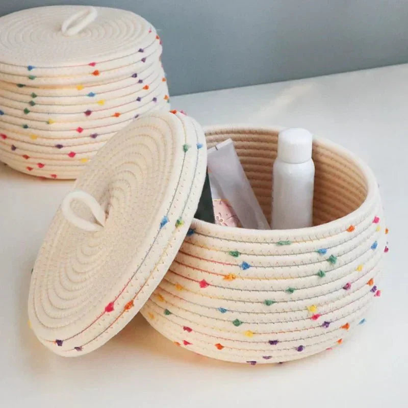 Large Eco-Friendly Cotton Rope Storage Basket with Lid
