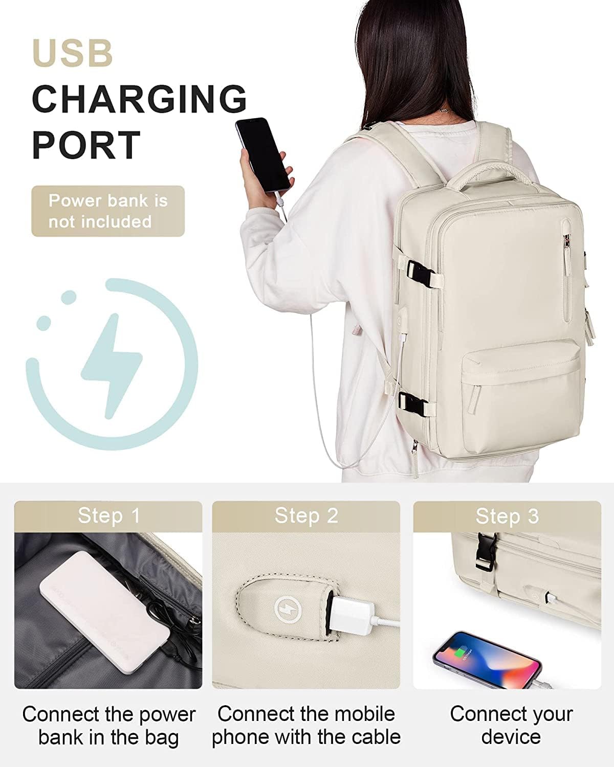 40L Waterproof Travel Backpack with Shoe Compartment and USB Charging Port for 14 Inch Laptop