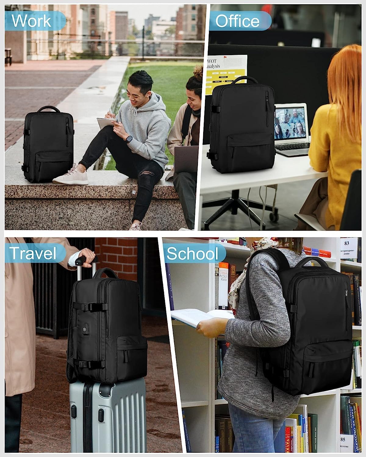 40L Waterproof Travel Backpack with Shoe Compartment and USB Charging Port for 14 Inch Laptop