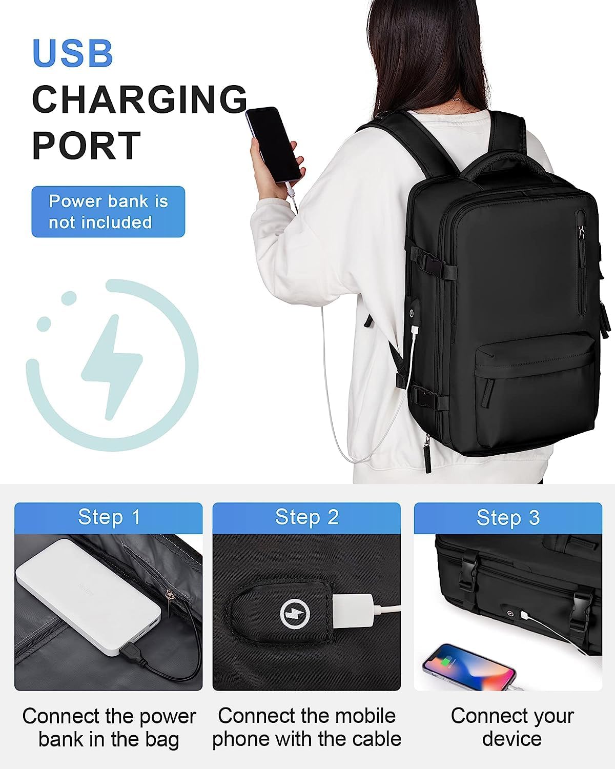 40L Waterproof Travel Backpack with Shoe Compartment and USB Charging Port for 14 Inch Laptop