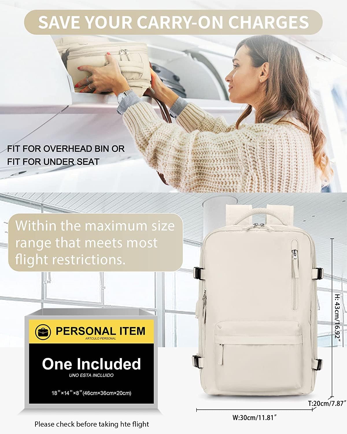 40L Waterproof Travel Backpack with Shoe Compartment and USB Charging Port for 14 Inch Laptop