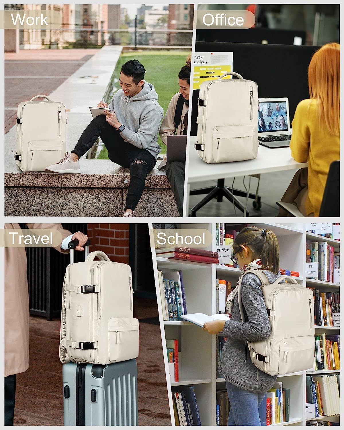 40L Waterproof Travel Backpack with Shoe Compartment and USB Charging Port for 14 Inch Laptop