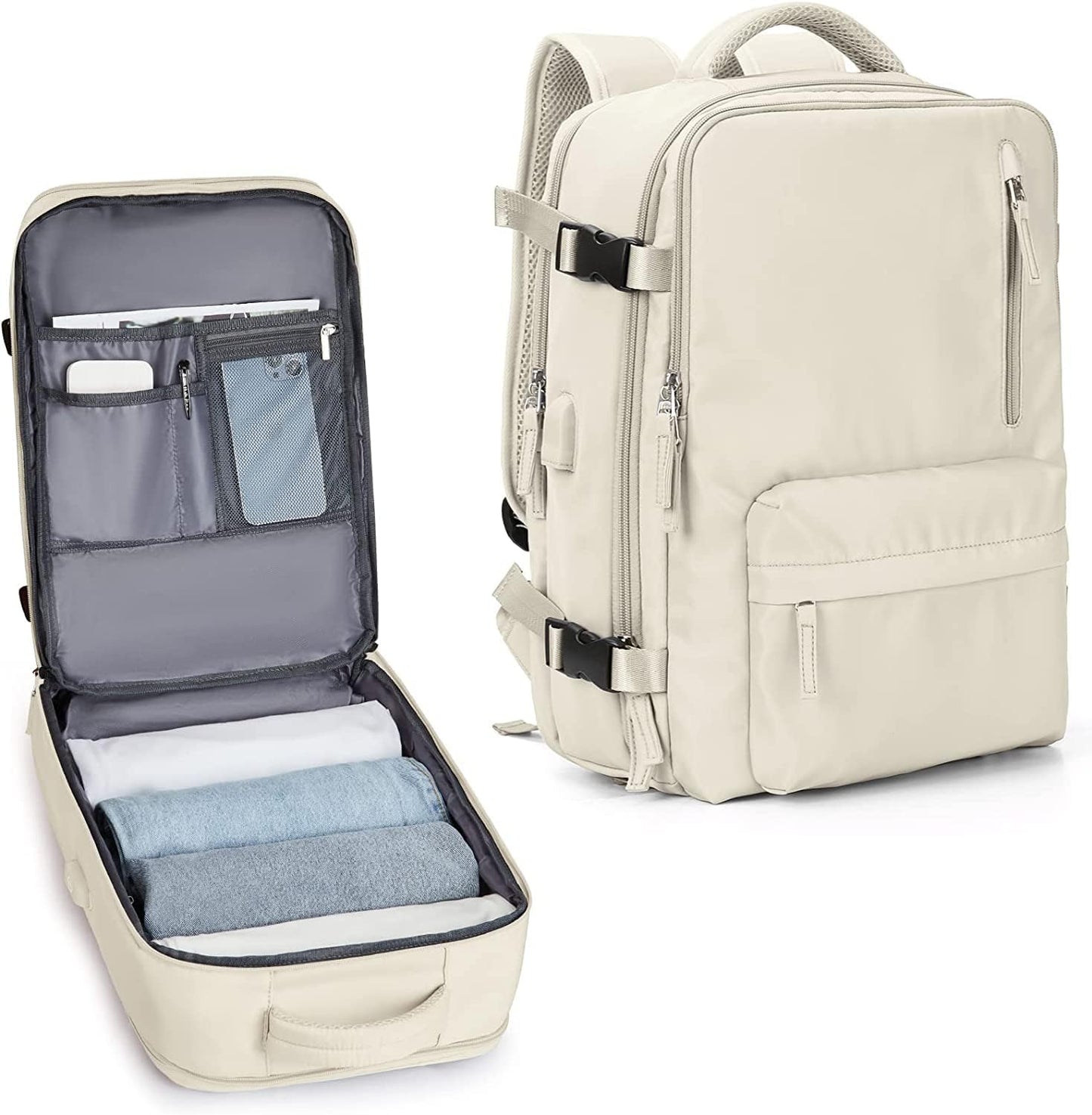 40L Waterproof Travel Backpack with Shoe Compartment and USB Charging Port for 14 Inch Laptop