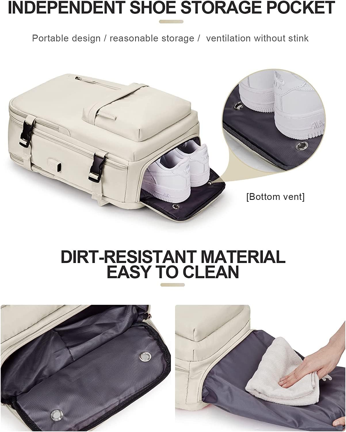 40L Waterproof Travel Backpack with Shoe Compartment and USB Charging Port for 14 Inch Laptop