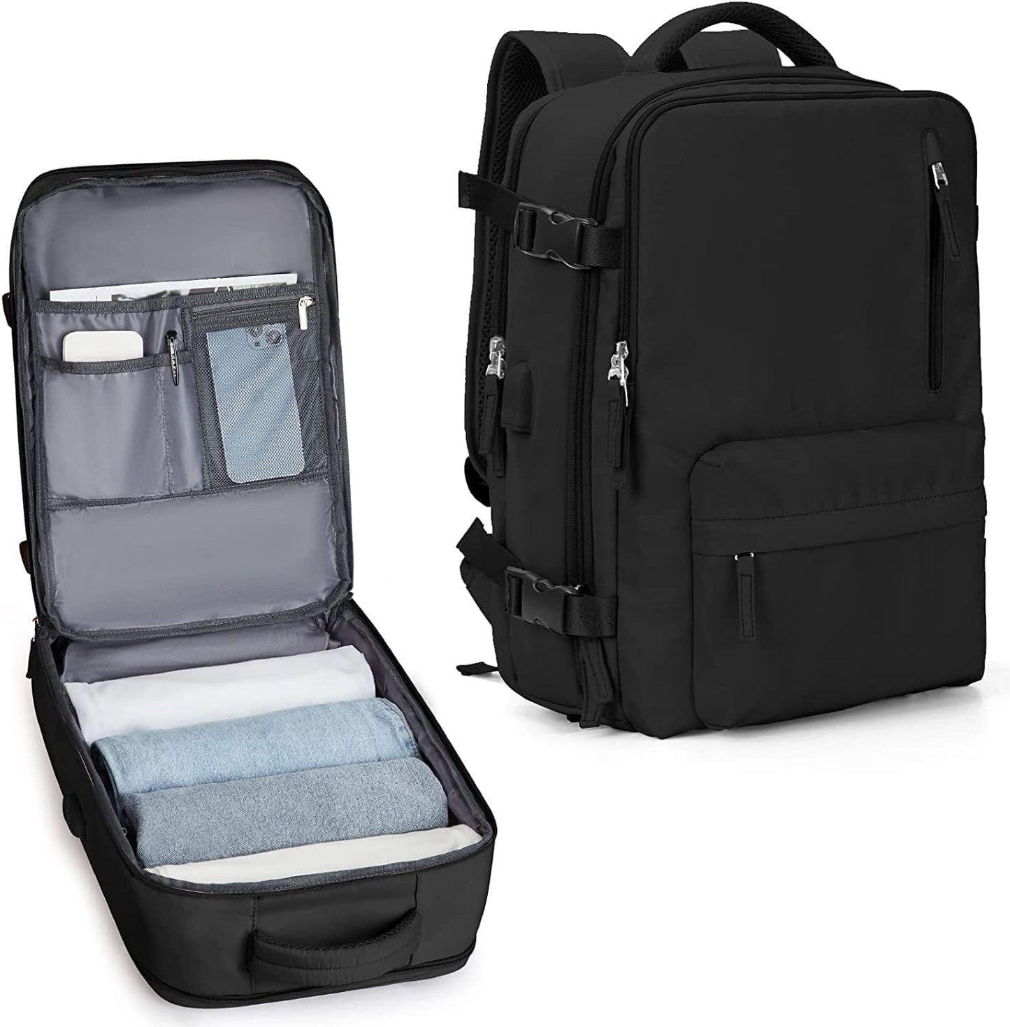 40L Waterproof Travel Backpack with Shoe Compartment and USB Charging Port for 14 Inch Laptop