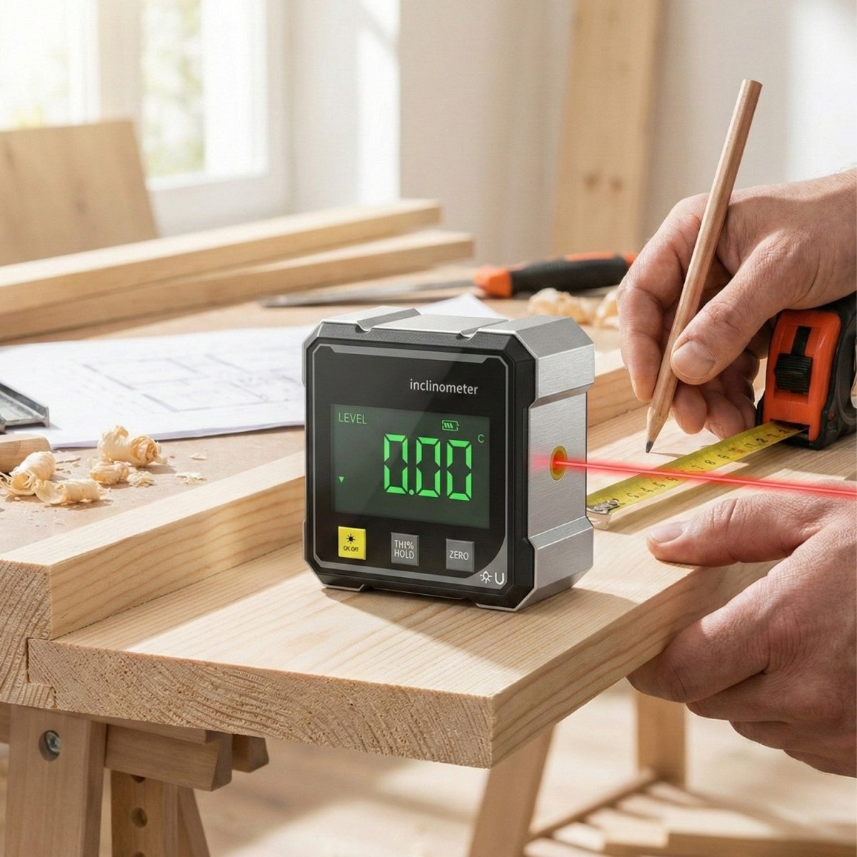 Laser Digital Inclinometer with Magnetic Base and Bright Display