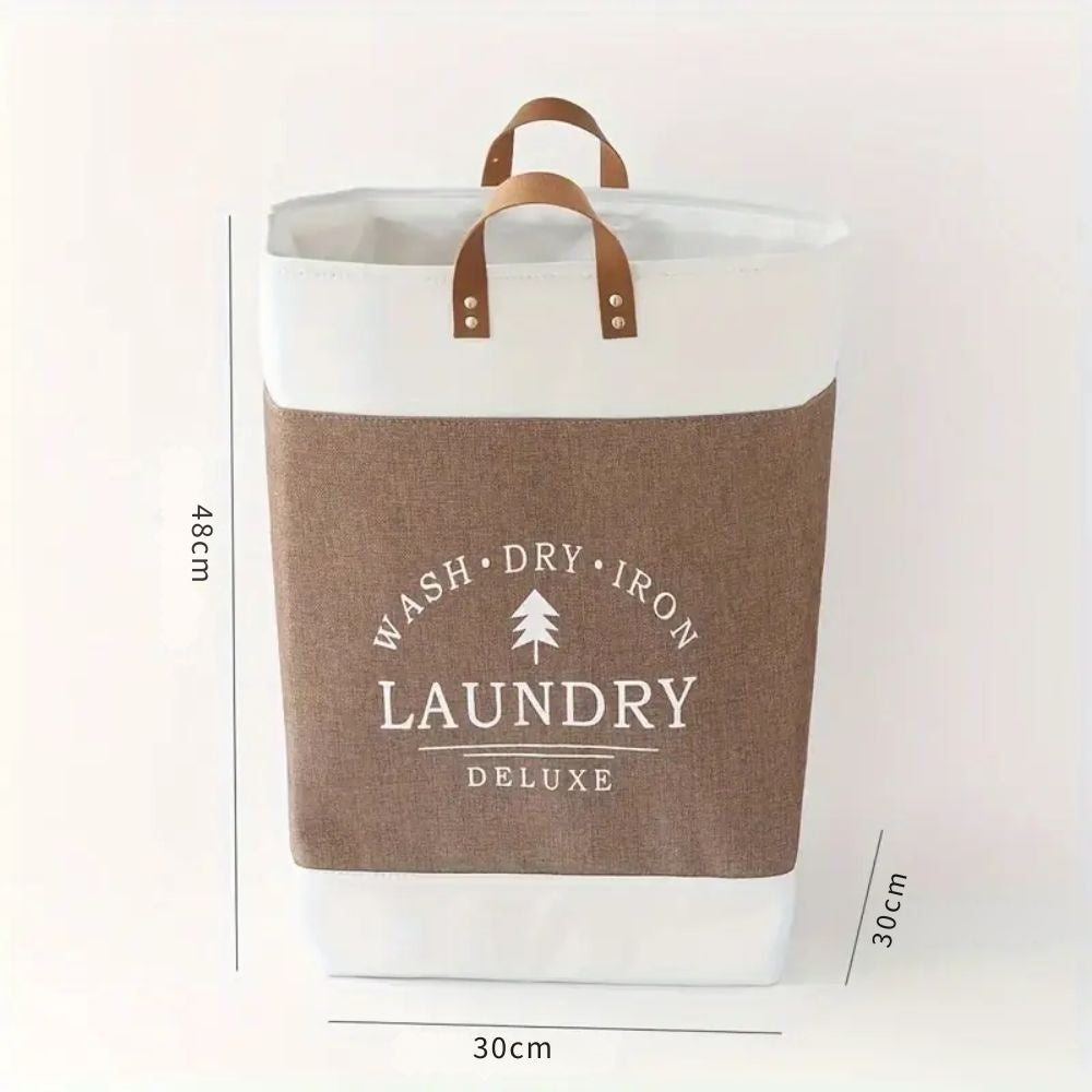 Deluxe Freestanding Laundry Basket with Faux Leather Handles
