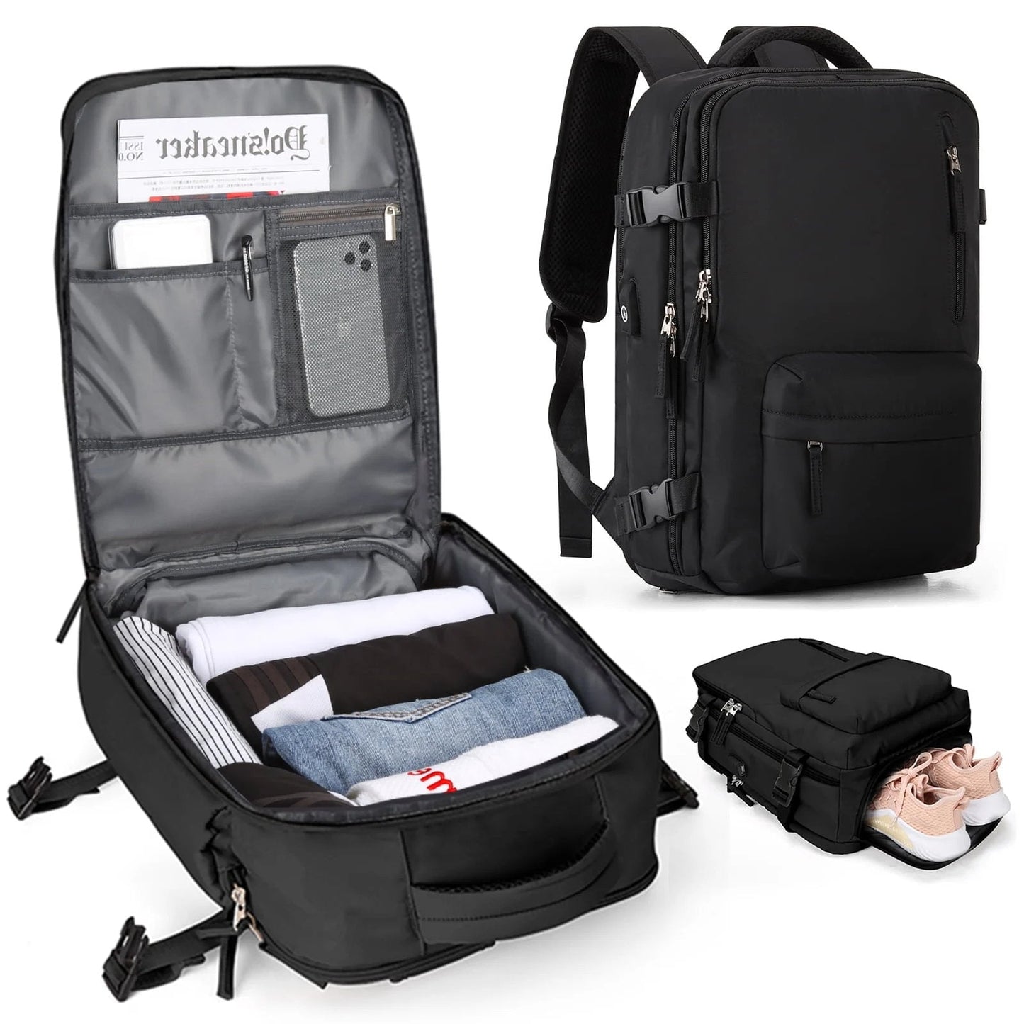 Waterproof Travel Backpack with Theft Protection and USB Charging