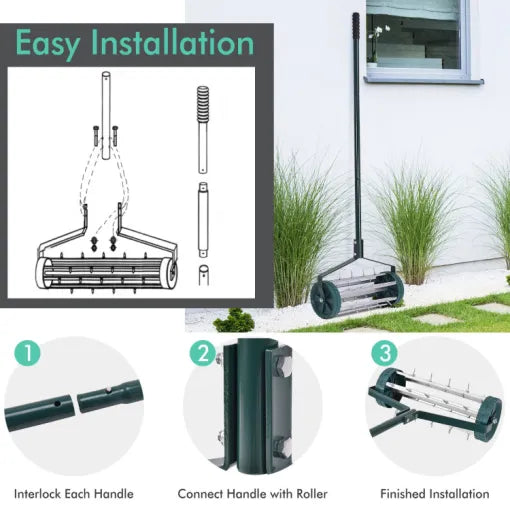 Manual Lawn Aerator Tool with Ergonomic Handle and Deep Spikes