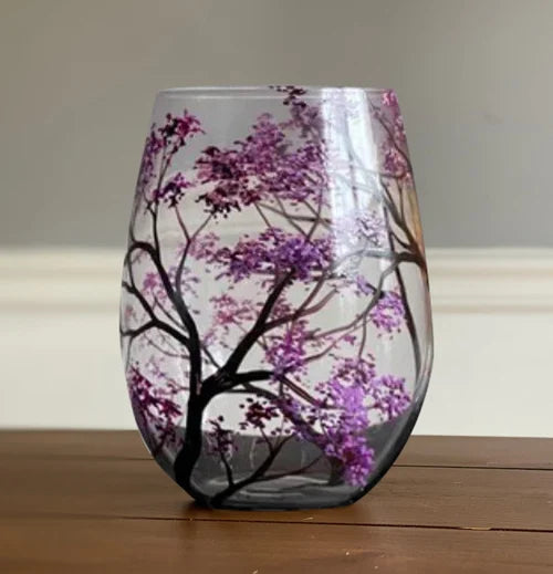 Hand-Painted Seasonal Wine Glasses with Nature Motif