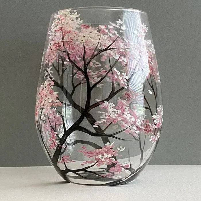 Hand-Painted Seasonal Wine Glasses with Nature Motif