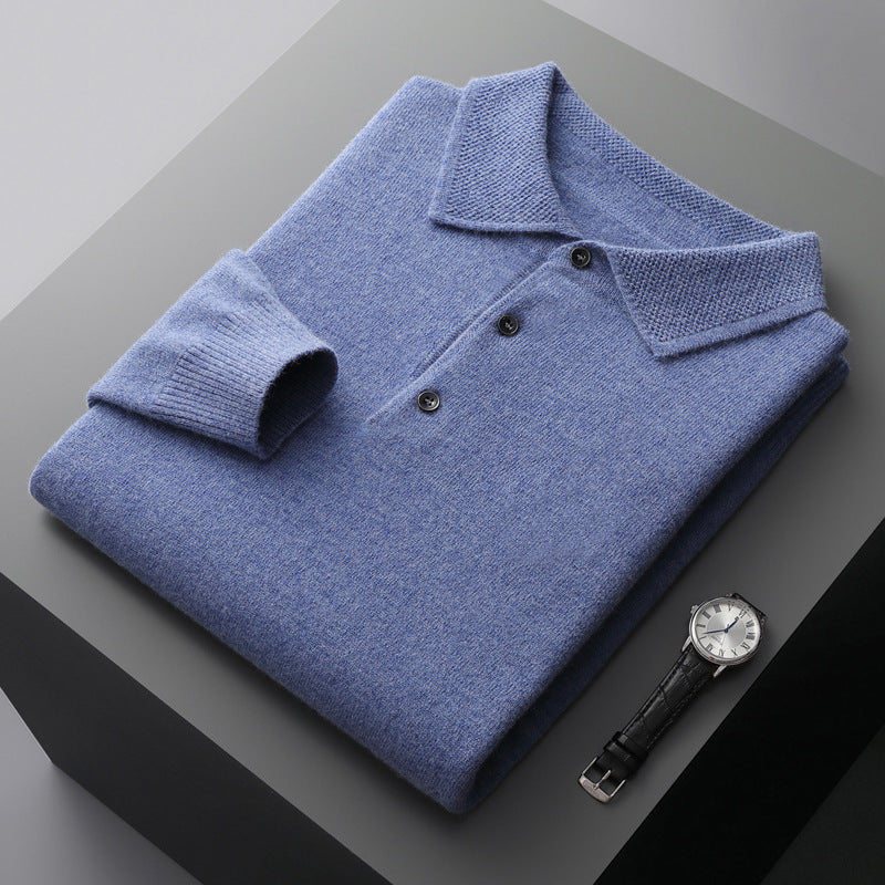 Soft Cashmere Long Sleeve Polo Shirt for Men