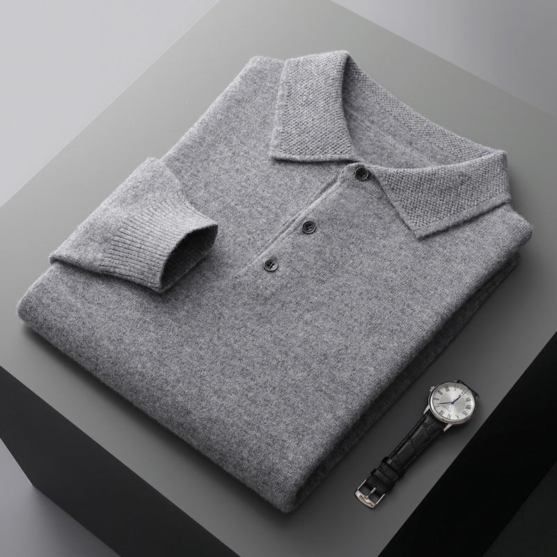 Soft Cashmere Long Sleeve Polo Shirt for Men
