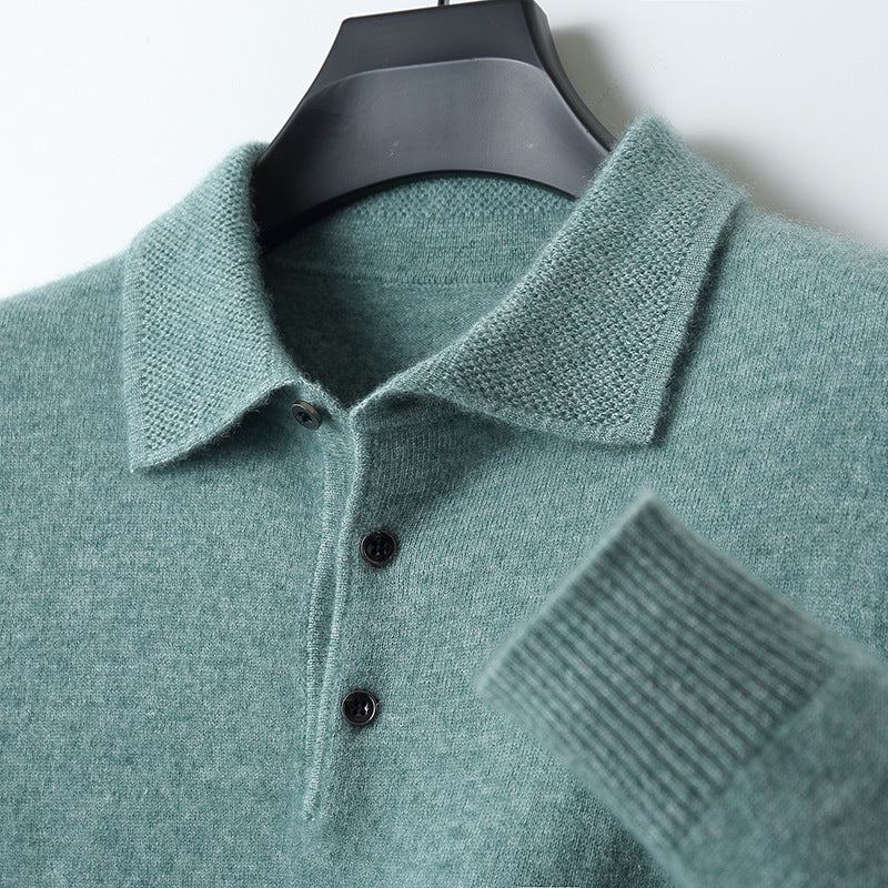 Soft Cashmere Long Sleeve Polo Shirt for Men