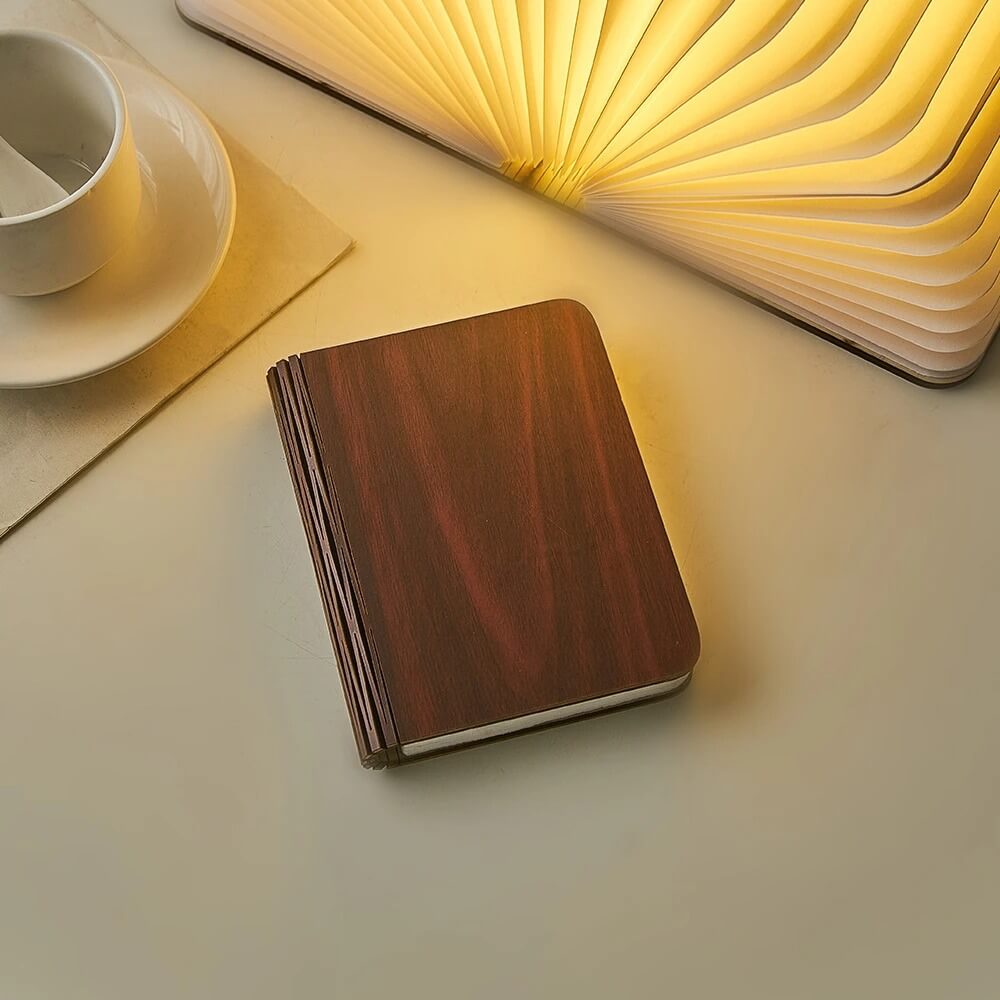 LED Folding Book Lamp with Natural Wood Finish