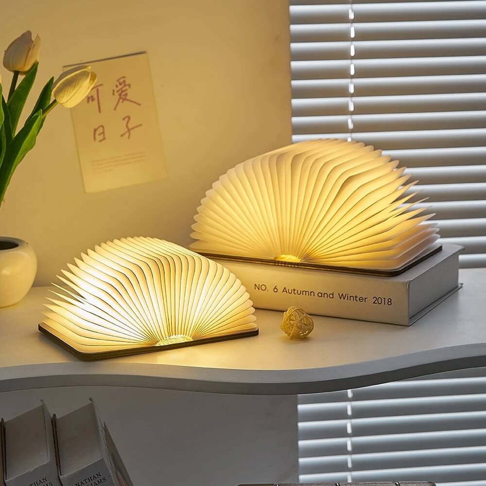 LED Folding Book Lamp with Natural Wood Finish