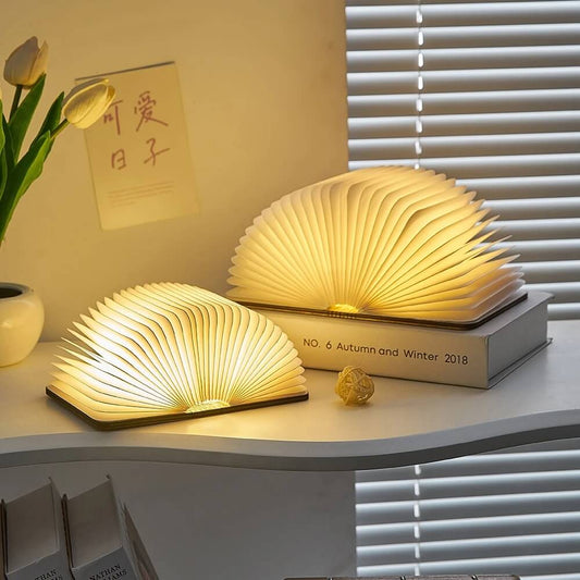 LED Folding Book Lamp with Natural Wood Finish
