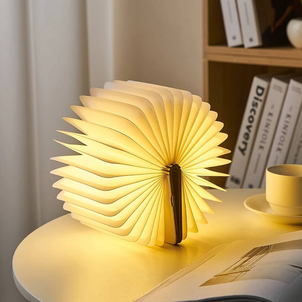 LED Folding Book Lamp with Natural Wood Finish