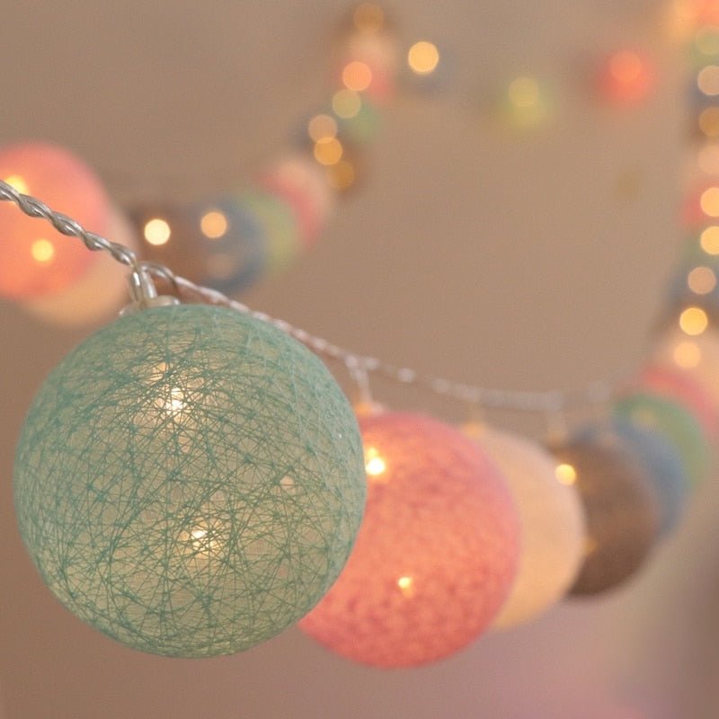 LED Cotton Ball String Lights - 20 Warm White Decorative Lights