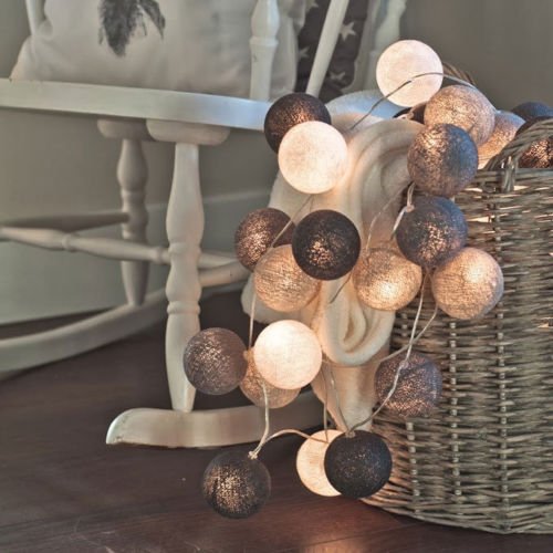 LED Cotton Ball String Lights - 20 Warm White Decorative Lights