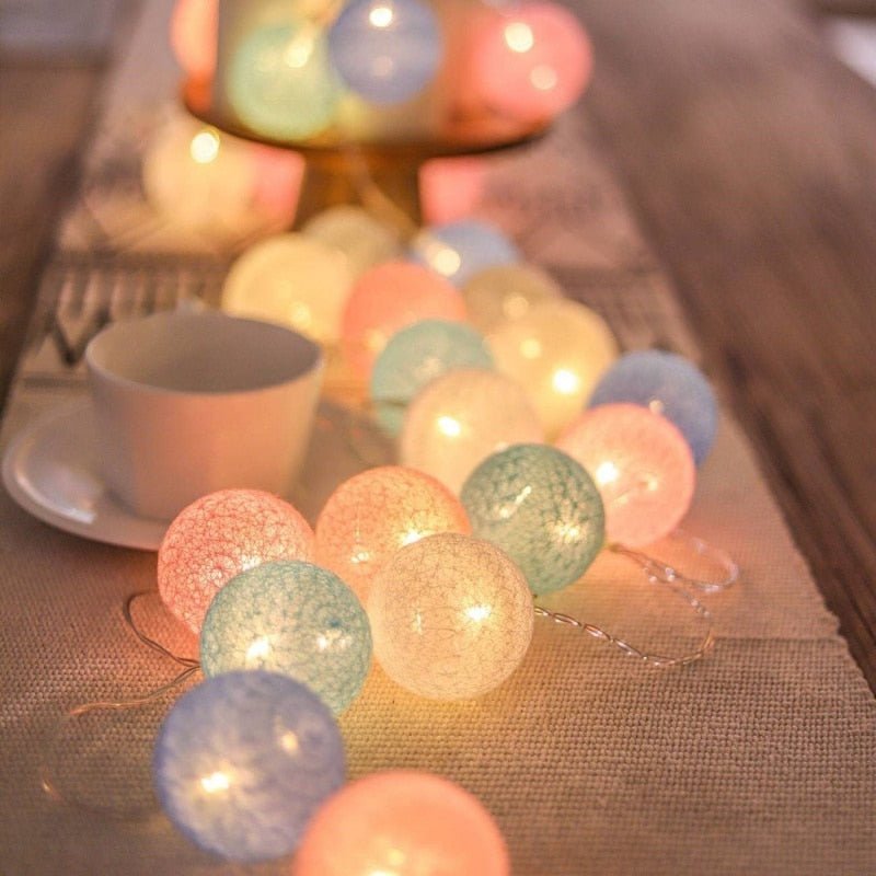 LED Cotton Ball String Lights - 20 Warm White Decorative Lights