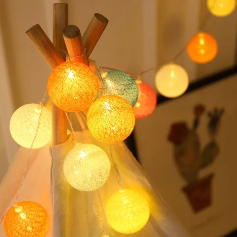 LED Cotton Ball String Lights - 20 Warm White Decorative Lights