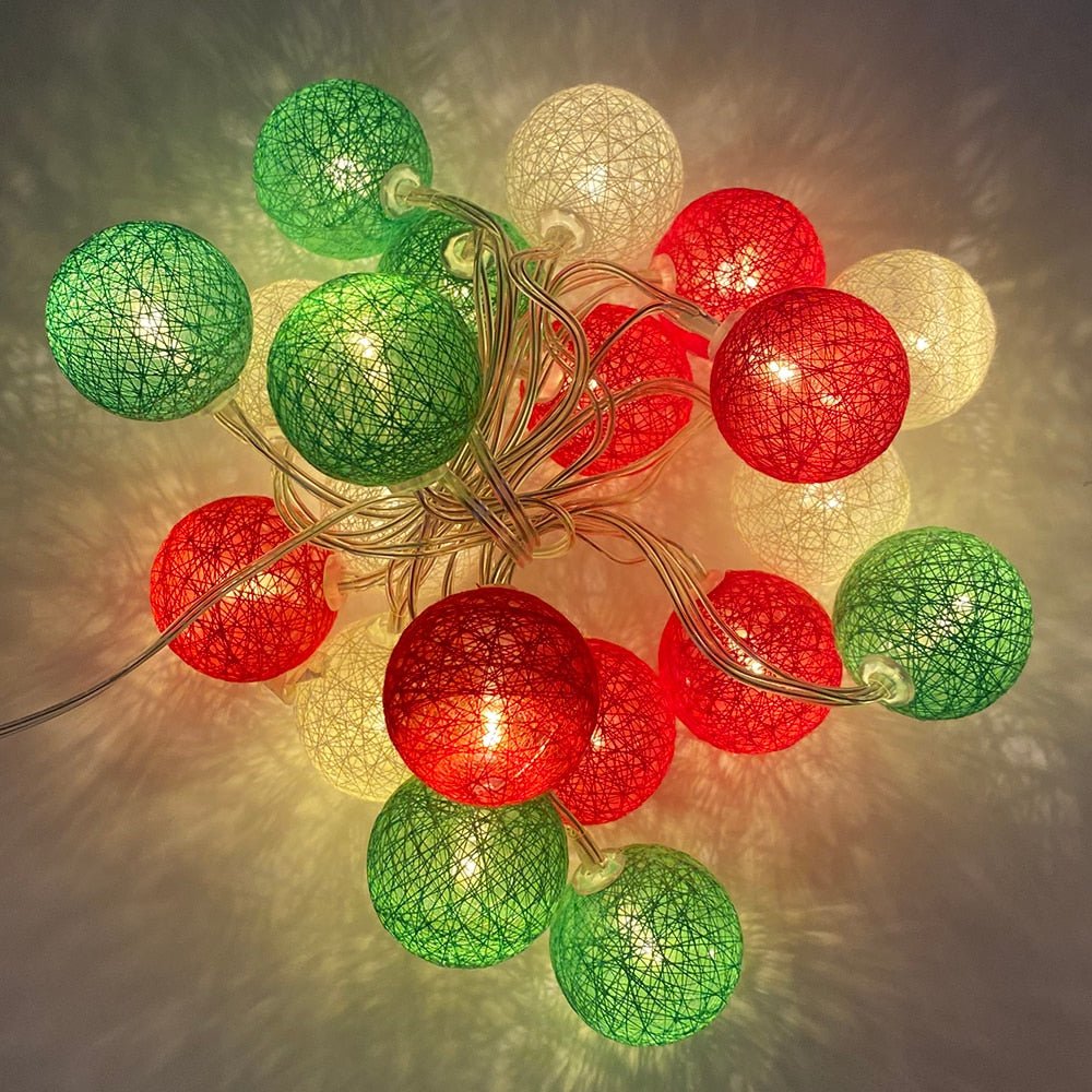 LED Cotton Ball String Lights - 20 Warm White Decorative Lights