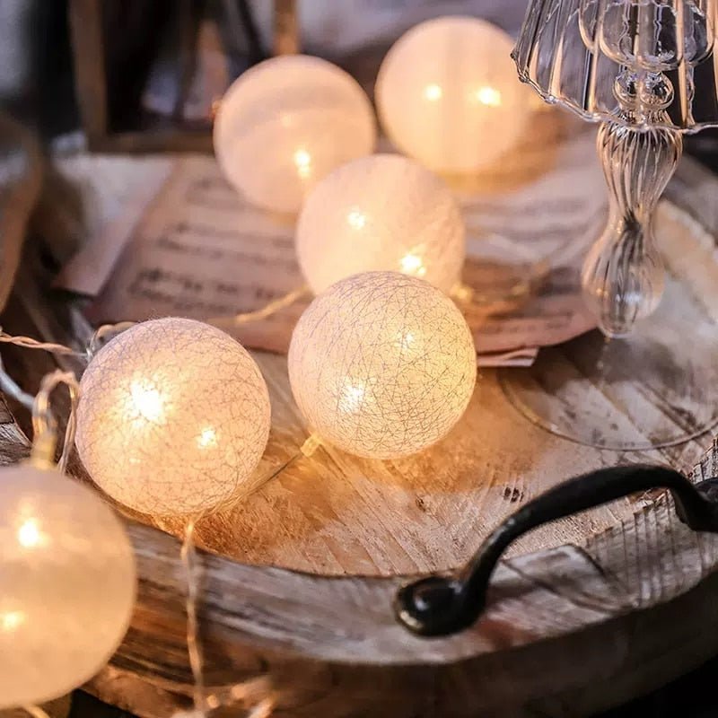 LED Cotton Ball String Lights - 20 Warm White Decorative Lights