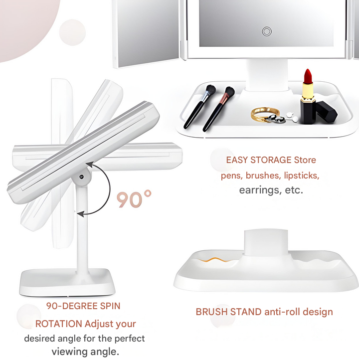 LED Makeup Mirror with Triple Lighting and Magnification