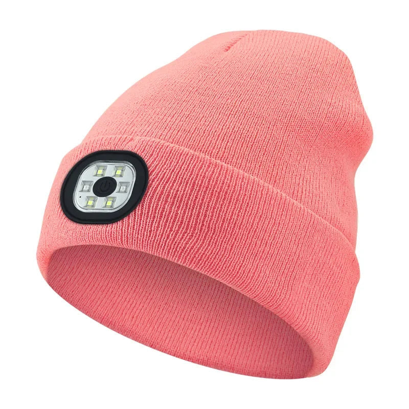 Rechargeable LED Winter Beanie Hat with 4 Bright Lights