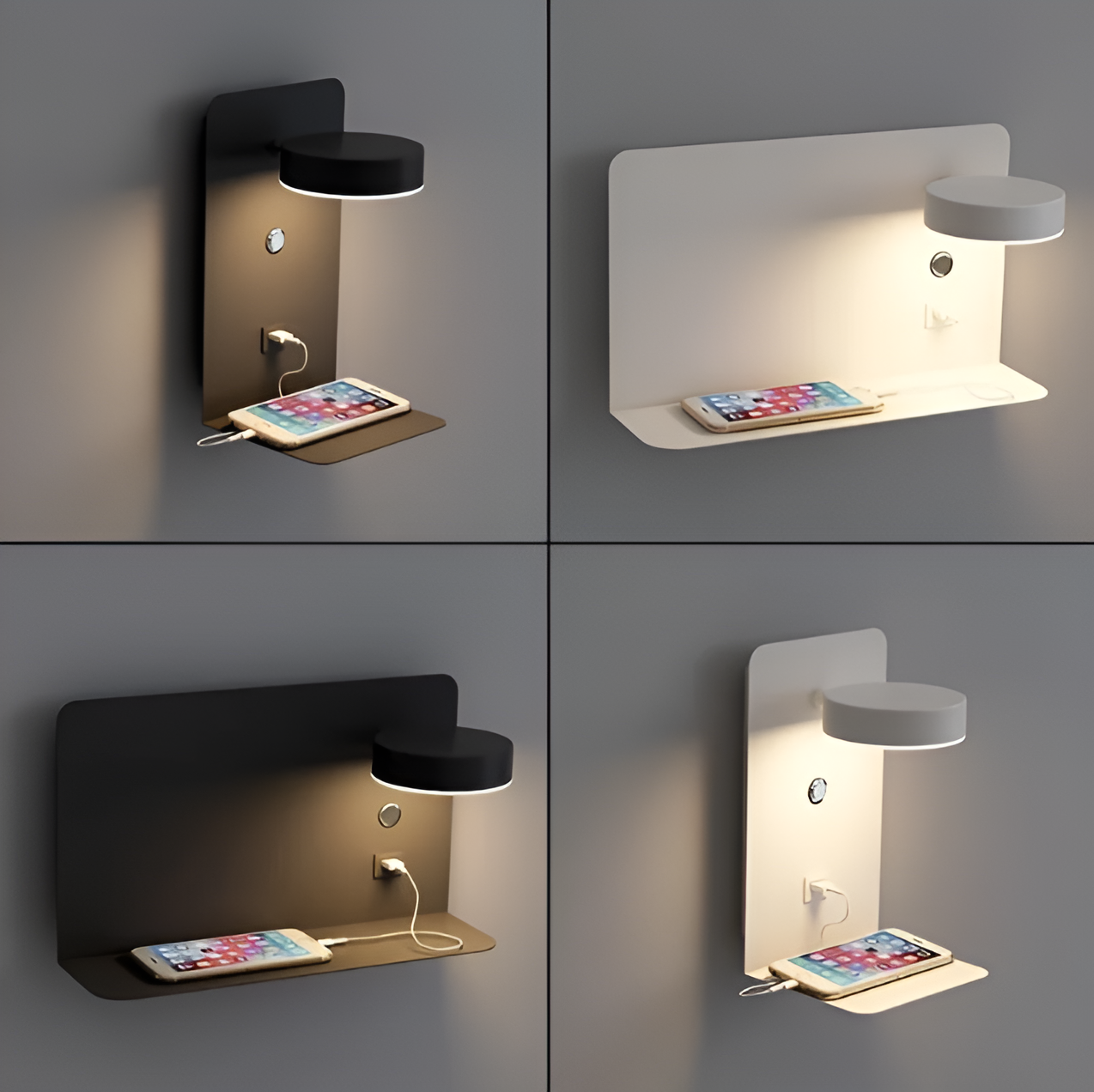 Wall-Mounted Dimmable Shelf Lamp with USB Charging
