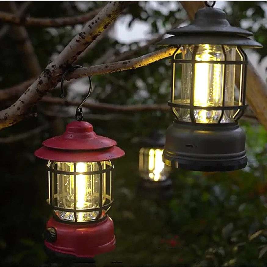 Rechargeable Vintage-Style LED Camping Lantern with Dimmable Light