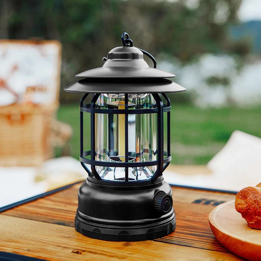 Rechargeable Vintage-Style LED Camping Lantern with Dimmable Light