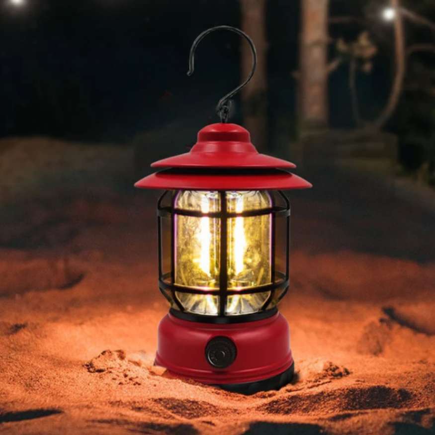 Rechargeable Vintage-Style LED Camping Lantern with Dimmable Light