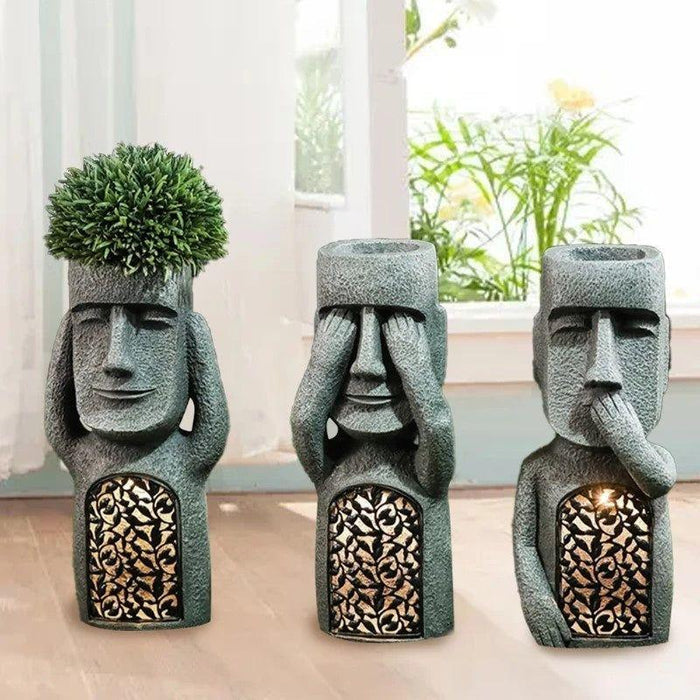 Sculptural Solar-Powered Decorative Planter with Light