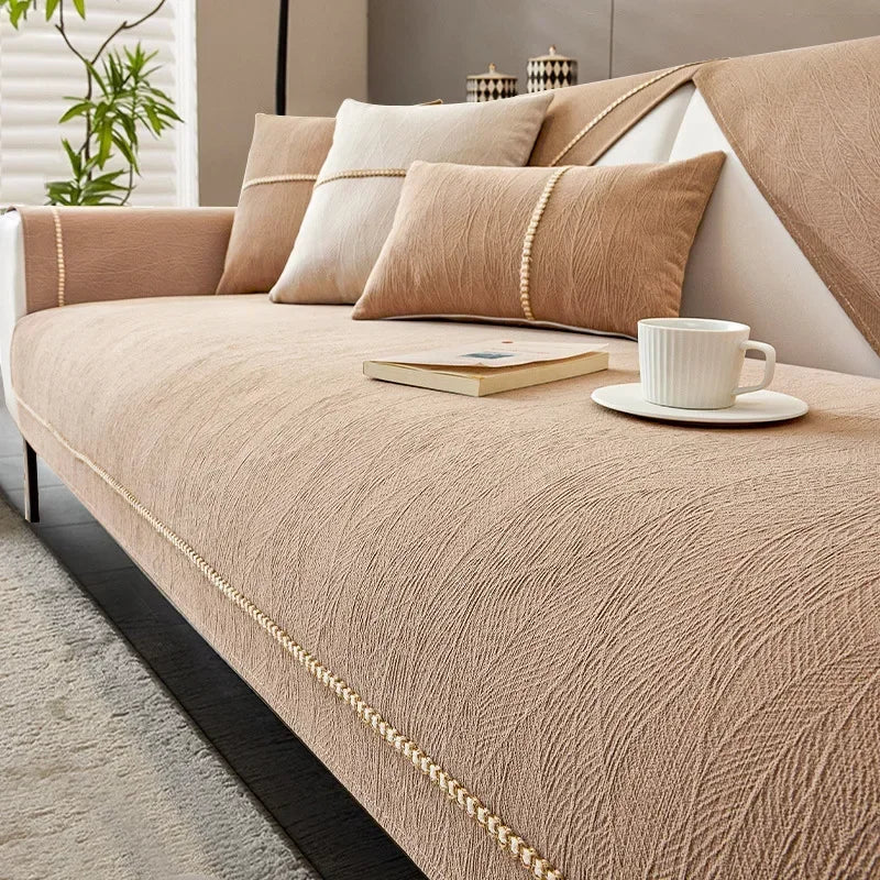 Linen-Style Sofa Cover for Pet and Stain Protection